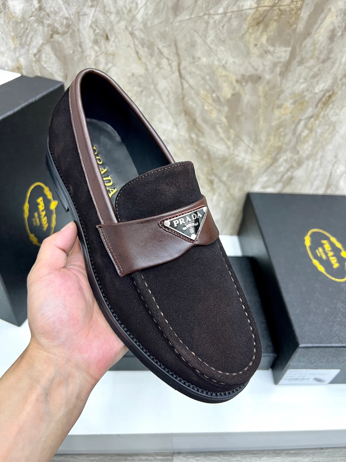 PRADA~ Size: 38-44 (customized 45/46 P: 💰880 P's original official website new high-end men's leather shoes, top-quality original replicas, made of imported open edge beads/calf leather, calf leather breathable lining, original leather outsole!